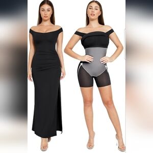 Popilush Black Off-the-Shoulder Shapewear Tummy Control Maxi Dress Size XS